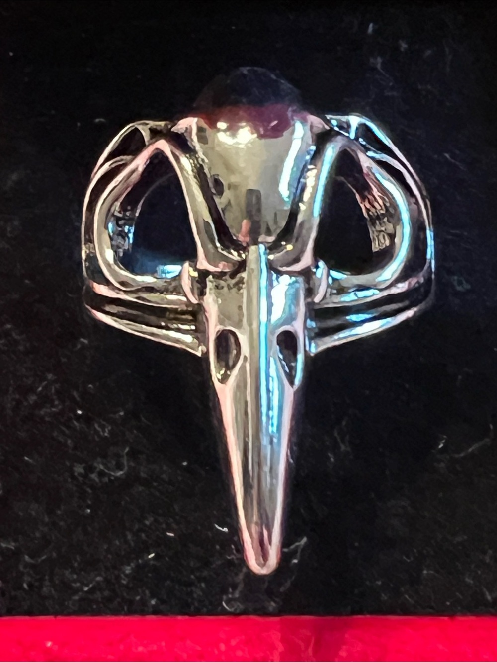 Plated Raven Skull Statement Ring - Silver Tone Adjustable Size 9-14
